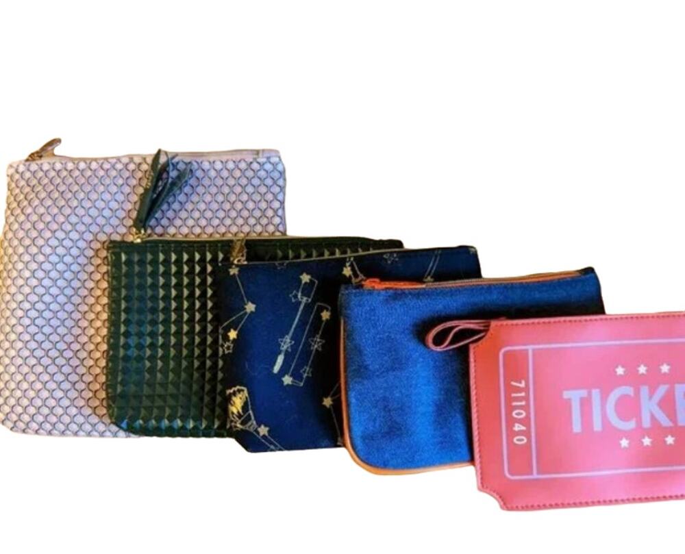 IPSY Set Of 5 Ticket Jean Constellation Studded Net Cosmetic Makeup Bags Storage